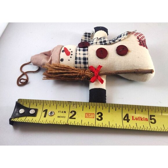 (4) Handmade Snowman Christmas Ornaments With Plaid Scarves Button & Broomsticks - Picture 7 of 8